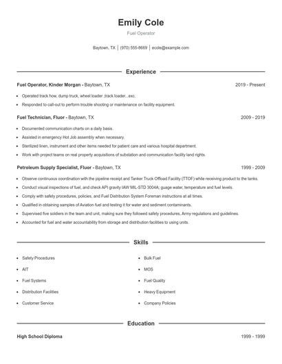 Fuel Operator Resume