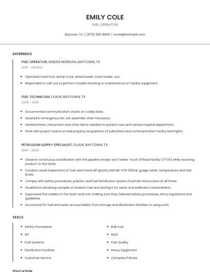 Fuel Operator Resume