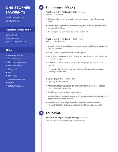 Fuel Retrofitting Technician Resume