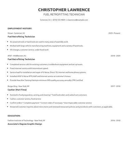 Fuel Retrofitting Technician Resume