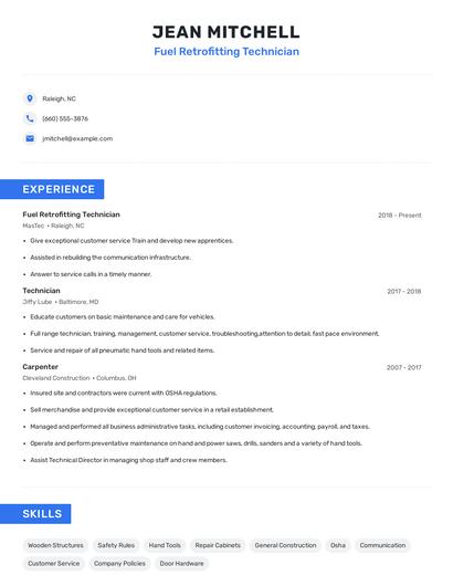Fuel Retrofitting Technician Resume