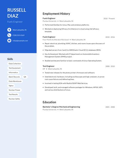 Fuels Engineer Resume
