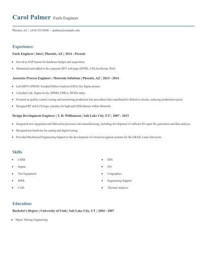 Fuels Engineer Resume