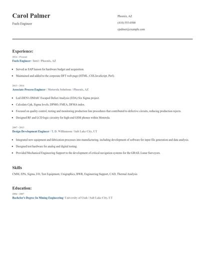 Fuels Engineer Resume