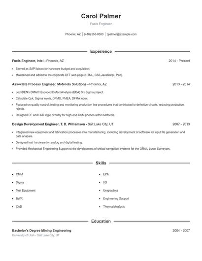 Fuels Engineer Resume