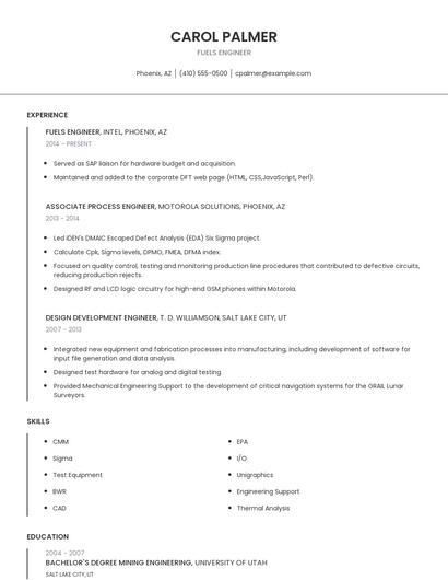Fuels Engineer Resume