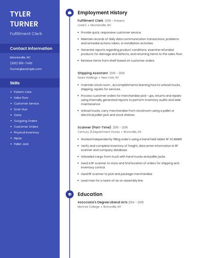 Fulfillment Clerk Resume