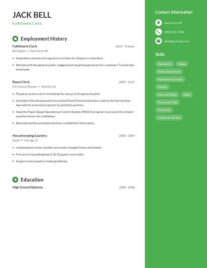 Fulfillment Clerk Resume