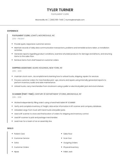 Fulfillment Clerk Resume
