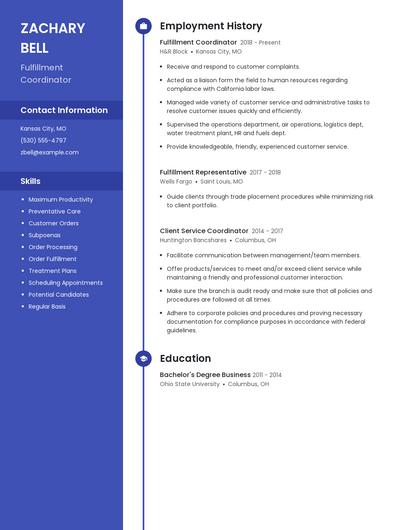 Fulfillment Coordinator Resume