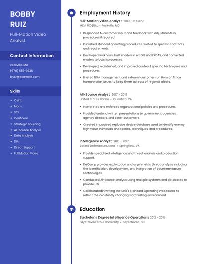 Full-Motion Video Analyst Resume