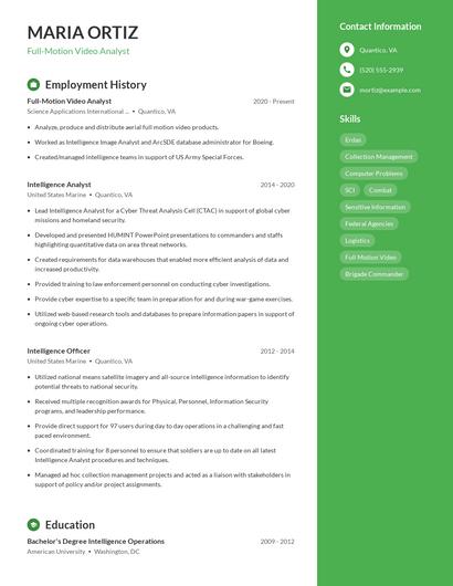 Full-Motion Video Analyst Resume