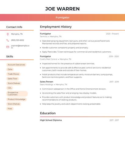 Fumigator Resume