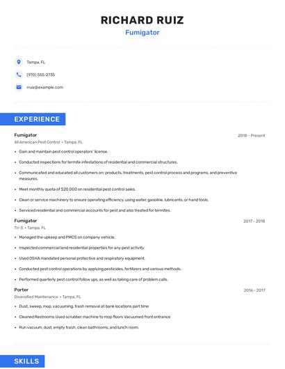 Fumigator Resume
