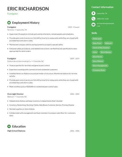 Fumigator Resume