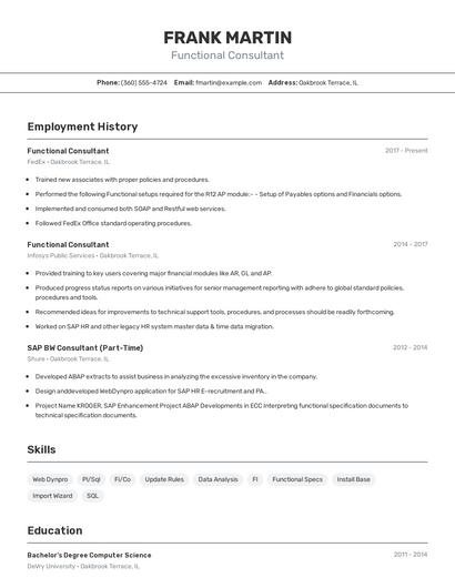 Functional Consultant Resume