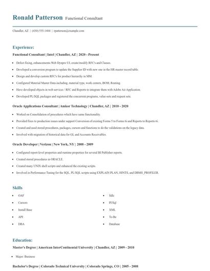 Functional Consultant Resume
