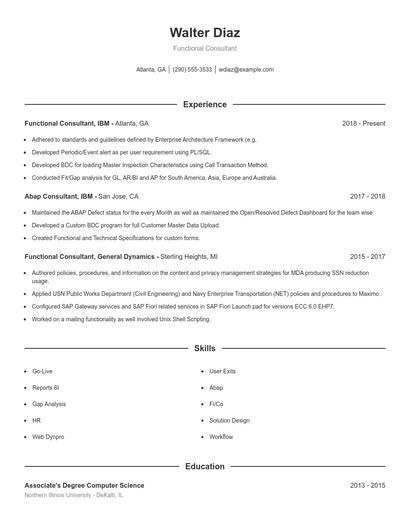Functional Consultant Resume