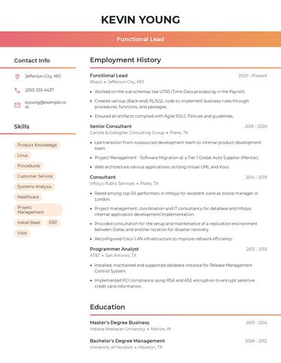 Functional Lead Resume