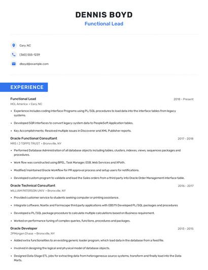 Functional Lead Resume