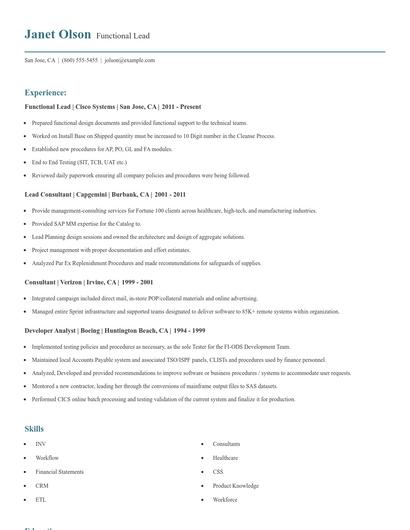 Functional Lead Resume