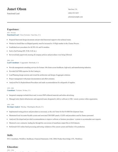 Functional Lead Resume