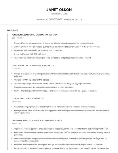 Functional Lead Resume