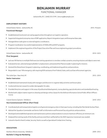 Functional Manager Resume