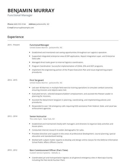Functional Manager Resume