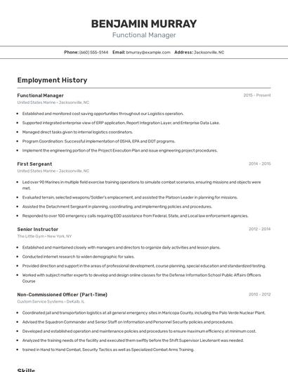 Functional Manager Resume