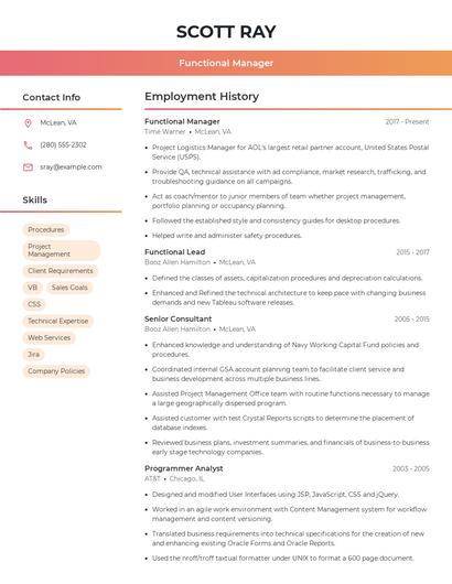 Functional Manager Resume