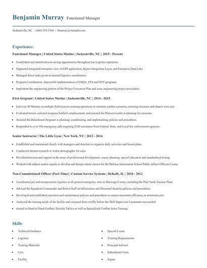 Functional Manager Resume