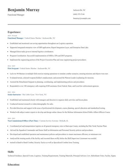 Functional Manager Resume