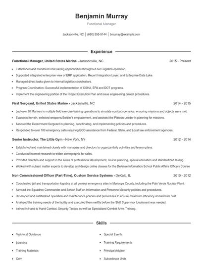 Functional Manager Resume