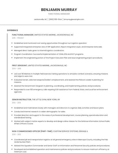 Functional Manager Resume