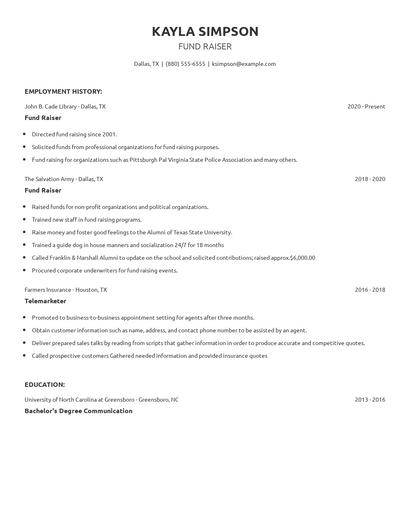 Fund Raiser Resume