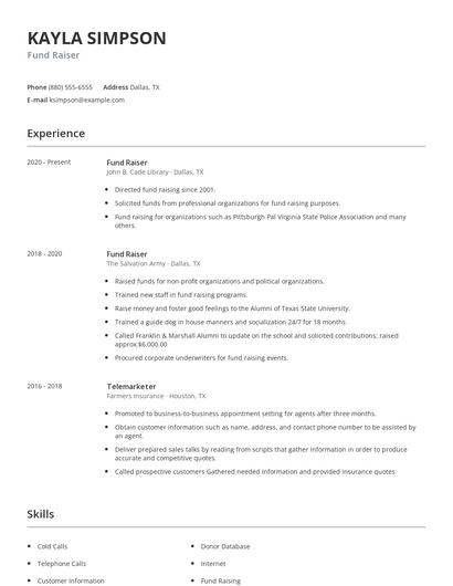 Fund Raiser Resume