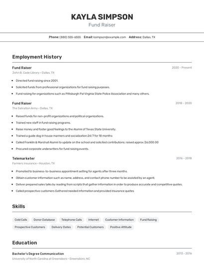 Fund Raiser Resume