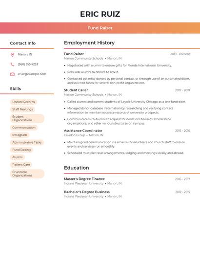 Fund Raiser Resume