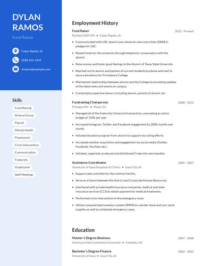 Fund Raiser Resume