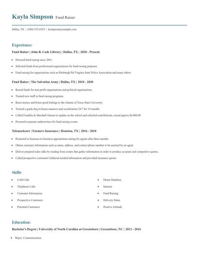 Fund Raiser Resume