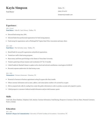Fund Raiser Resume