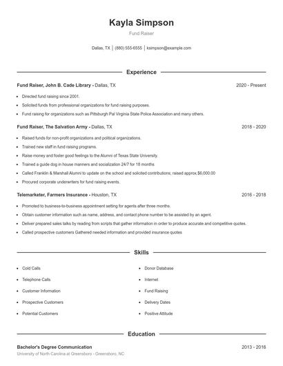 Fund Raiser Resume