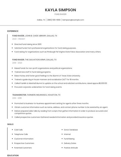 Fund Raiser Resume