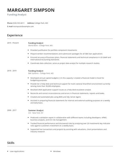 Funding Analyst Resume