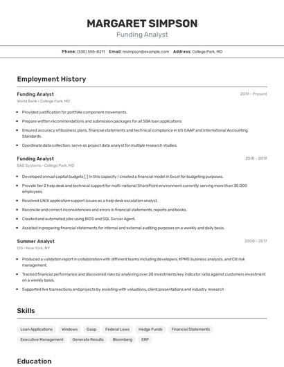Funding Analyst Resume