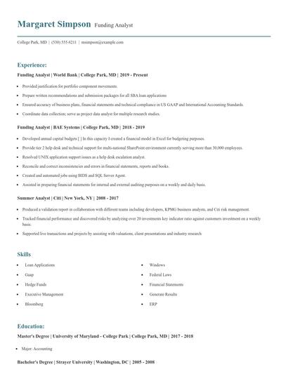 Funding Analyst Resume