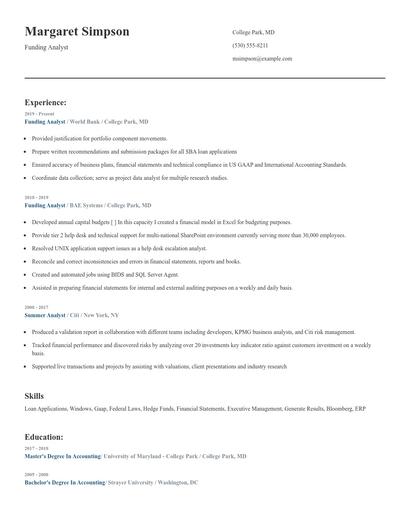 Funding Analyst Resume