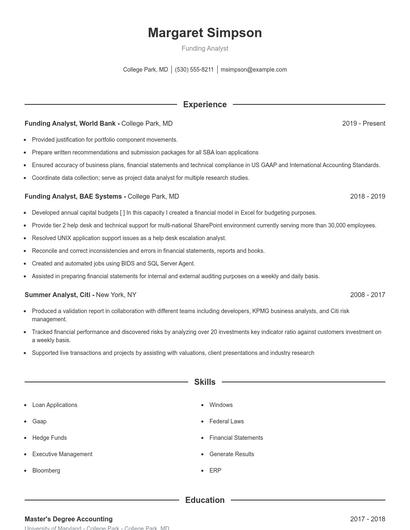 Funding Analyst Resume