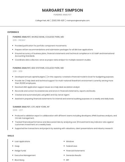Funding Analyst Resume